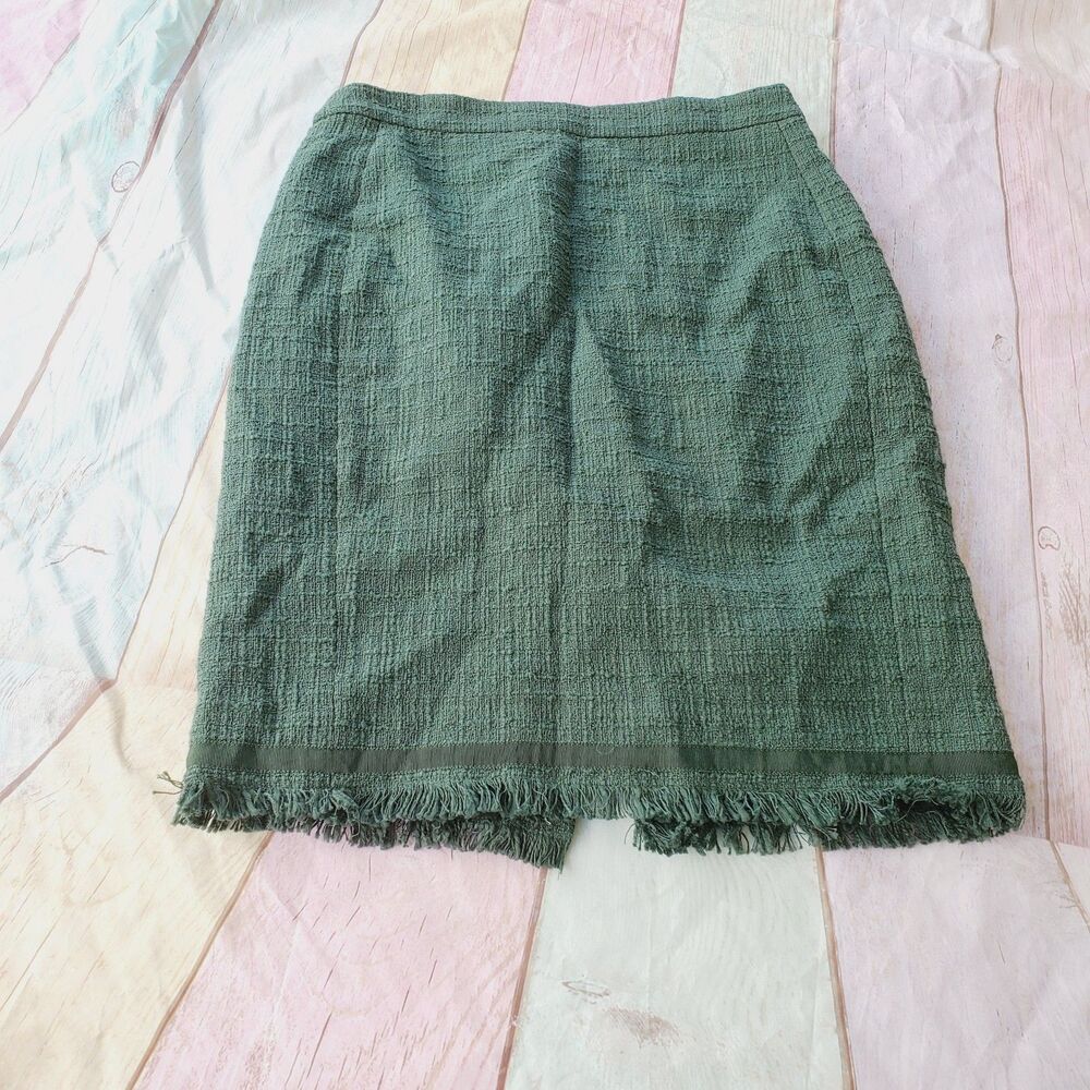 J.Crew Tweed Fringe Pencil Skirt Green Size 6